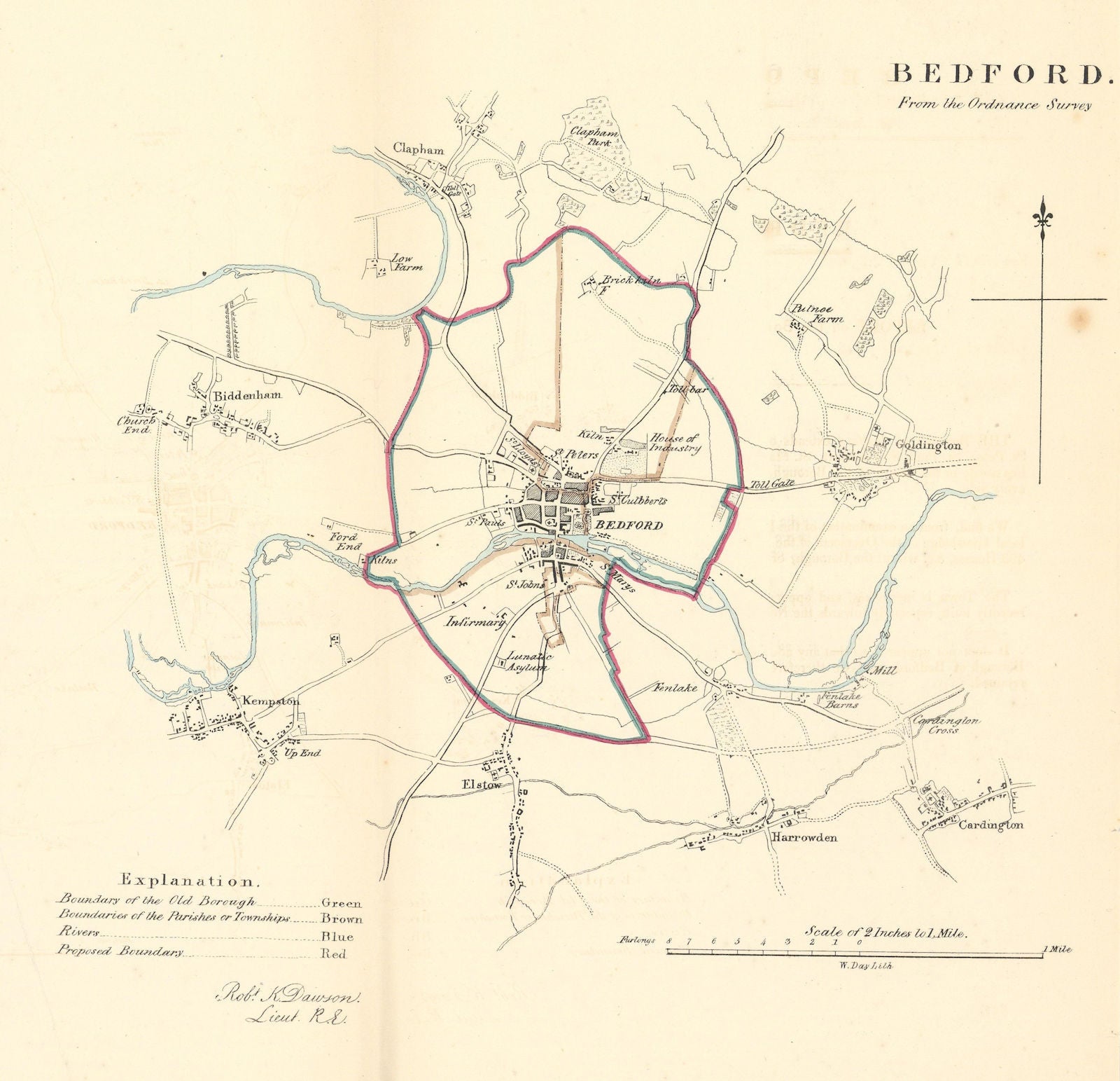 BEDFORD borough/town plan. REFORM ACT. Bedfordshire. DAWSON 1832 old map